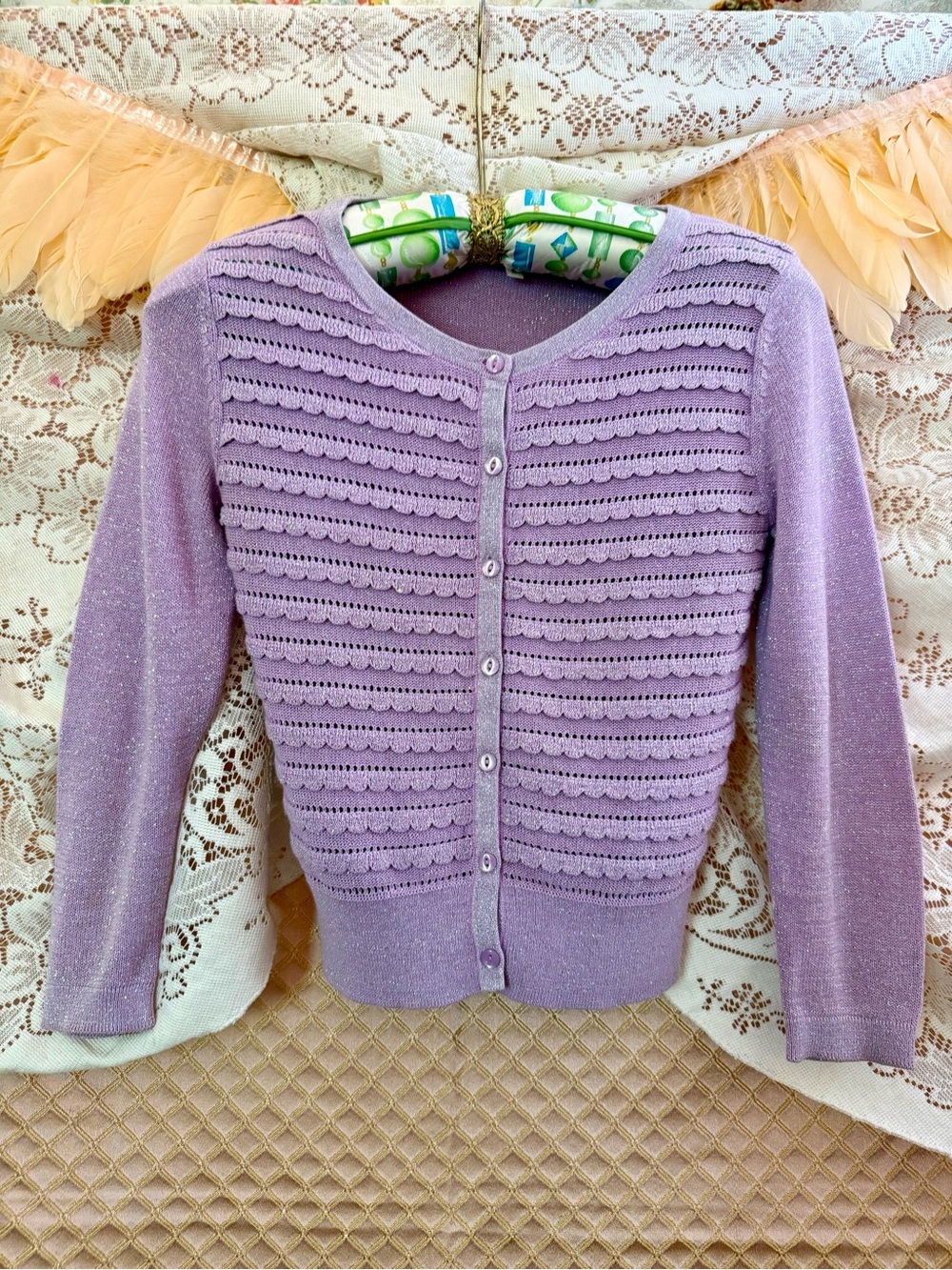 Frenchi Y2K Lilac and Silver Knit Button-Front Women's Cardigan M